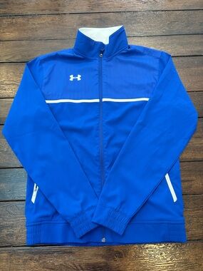 NWOT Under Armour Men’s Blue Full-Zip Performance Jacket with White Trim